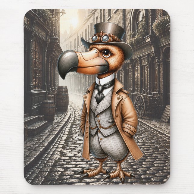 Mousepad Dodo Steampunk Vitoriano em Beco de Londres (Frente)