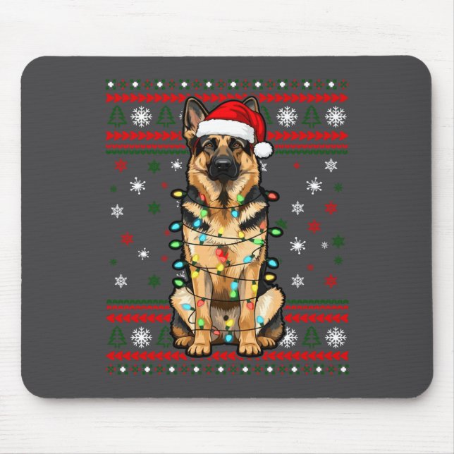 Mousepad Dog Christmas, German Shepherd Christmas Lights Ug (Frente)