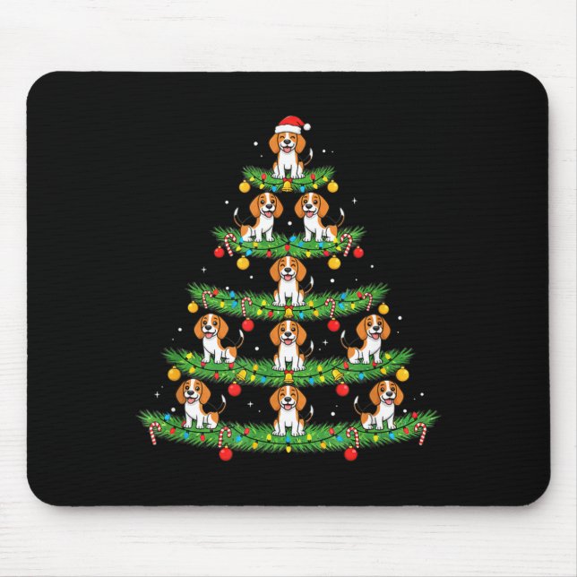 Mousepad Dog Christmas Tree, Beagle Puppy Holiday Design Fo (Frente)
