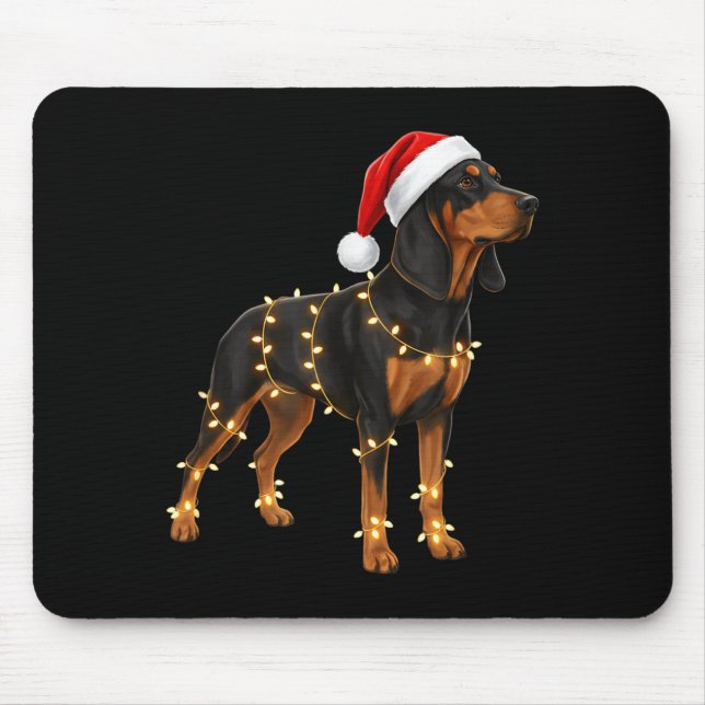 Mousepad Dog Dachshund Wrapped In Christmas Lights - Holida (Frente)