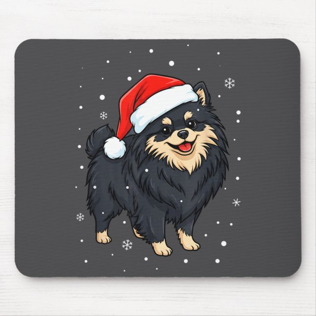 Mousepad Dog Holiday Meranian Dog Santa Illustration - Fluf (Frente)