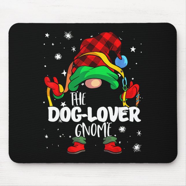 Mousepad Dog Lover Gnome Red Buffalo Plaid Matching Family  (Frente)