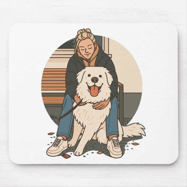 Mousepad Dog Mom Hugging Fluffy Puppy Cute Pet Moment (Frente)