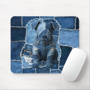 Mousepad Dog Patchwork Art Denim