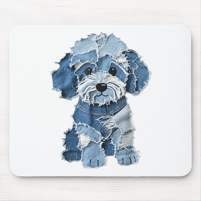 Mousepad Dog Pattern Denim Patchwork Art (Frente)