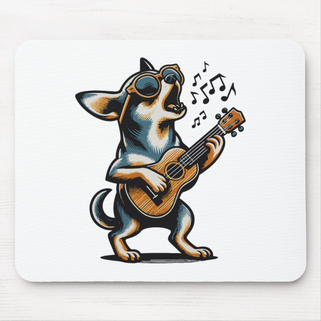Mousepad Dog Playing Guitar Singing Chihuahua Funny Dog Mar (Frente)