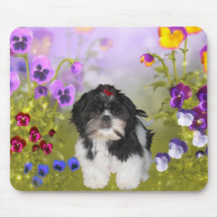 Mousepad Dog Shih Tzu Sobre Flores Coloridas