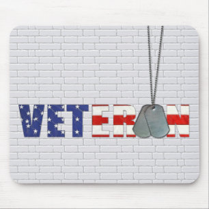 Mousepad Dog tags veteranos em tijolo de Cinza