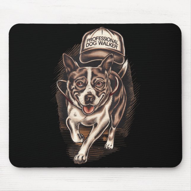 Mousepad Dog Waking Professional Dog Walker Hat Graphic  (Frente)