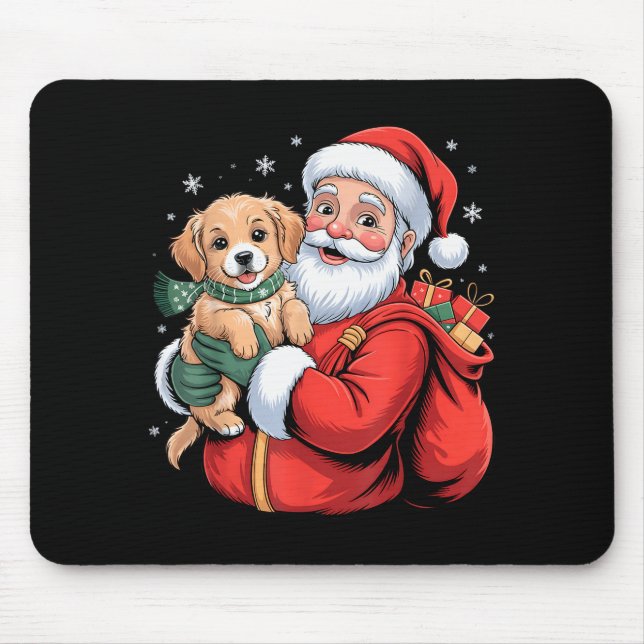 Mousepad Dogs Golden Retriever Puppy Santa Christmas Funny  (Frente)