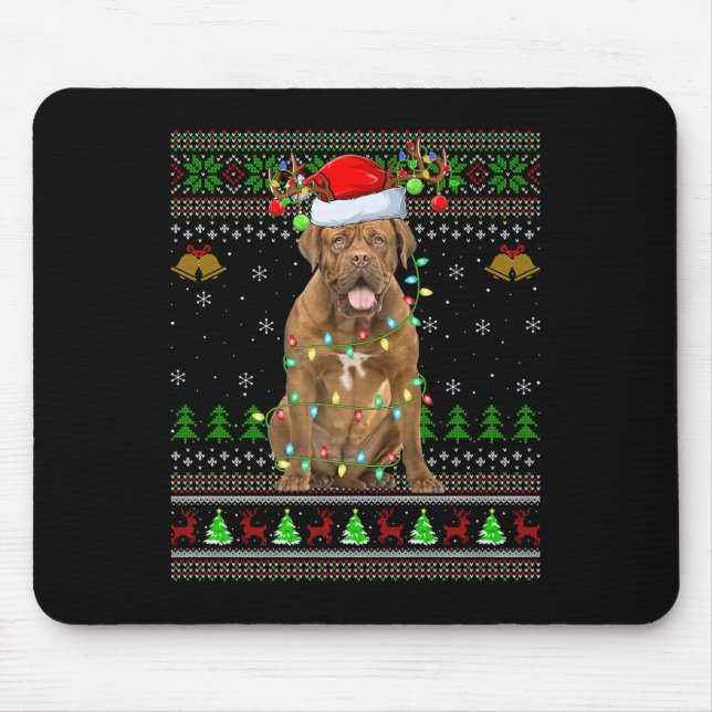 Mousepad Dogue De Bordeaux Dog Ugly Christmas Sweaters Holi (Frente)
