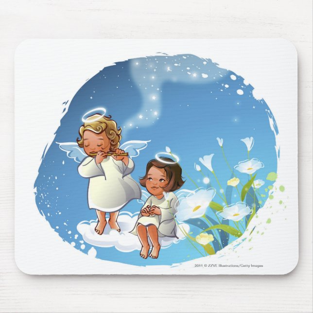 Mousepad Dois anjos que sentam-se nas nuvens (Frente)