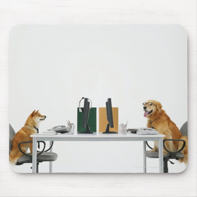 Mousepad Dois cachorros vestindo gravata e óculos, sentados (Frente)