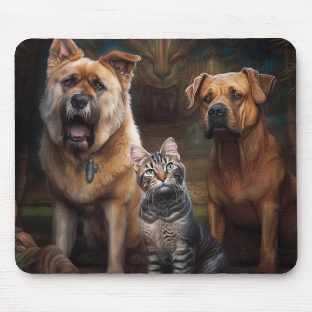 Mousepad Dois cães e um gato (Frente)