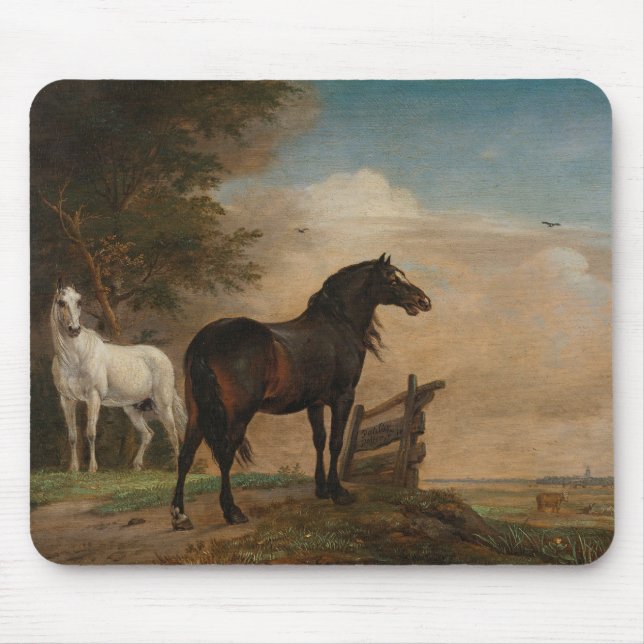 Mousepad Dois Cavalos num Prado Perto de Porta (Paulus Pott (Frente)