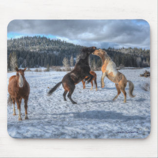 Mousepad Dois Cavalos Ranchos de Reprodução na Neve de inve