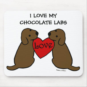 Mousepad Dois chocolate Labradors com desenhos animados do