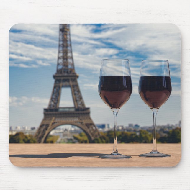 Mousepad Dois copos de vinho com torre Eiffel (Frente)
