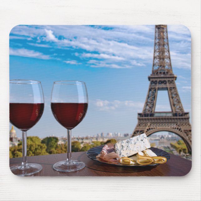 Mousepad Dois copos de vinho no café em Paris (Frente)