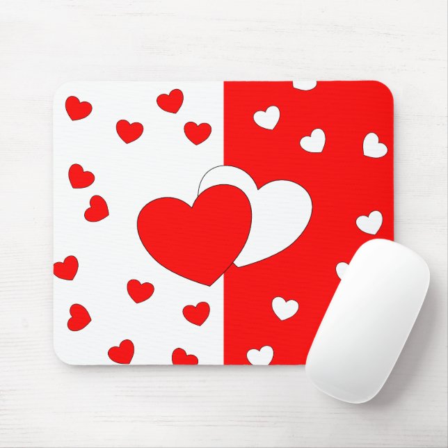 Mousepad Dois Corações No Pad De Rato Vermelho E Branco (Com mouse)