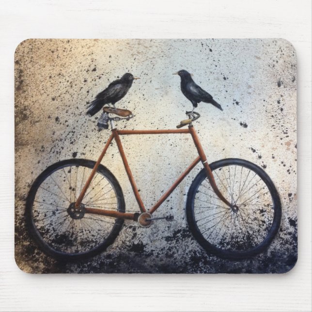Mousepad Dois Corvos em Bicicleta Antiga (Frente)