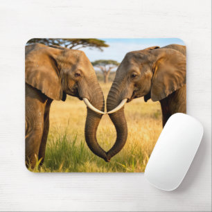 Mousepad Dois Elefantes Africanos Na Grama Da Savana