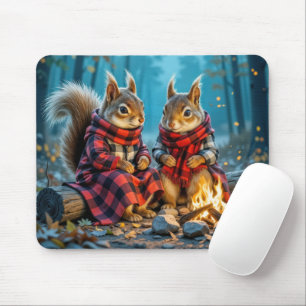 Mousepad Dois esquilos desfrutando de uma fogueira de outon
