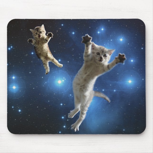 Mousepad Dois gatos do espaço que flutuam em torno da (Frente)