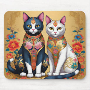 Mousepad Dois gatos florais decorativos