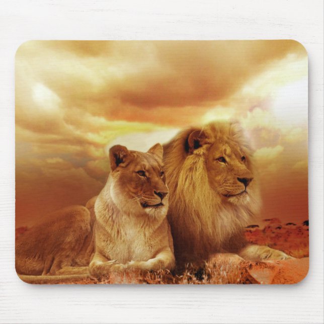 Mousepad Dois Lindos Leões Descendo na Natureza (Frente)