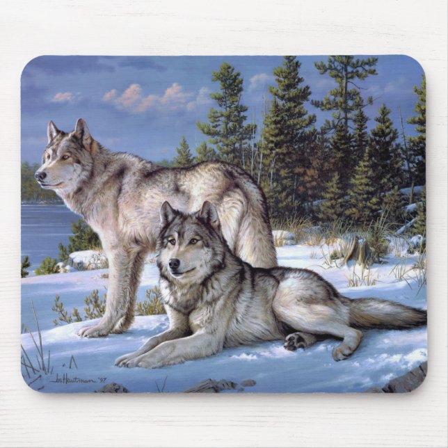 Mousepad Dois lobos árticos pintando (Frente)