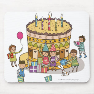 Mousepad Dois meninos e três meninas em uma festa de