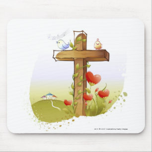 Mousepad Dois pássaros que empoleiram-se em uma cruz