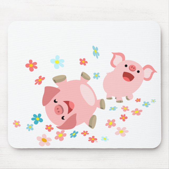 Mousepad Dois porcos bonitos de desenho no Primavera Mousep (Frente)