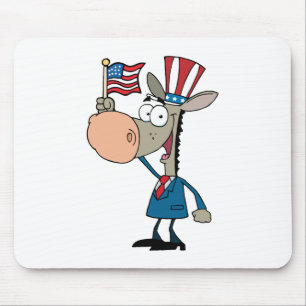 Mousepad Donkey Patriótico Acenando Uma Bandeira Americana