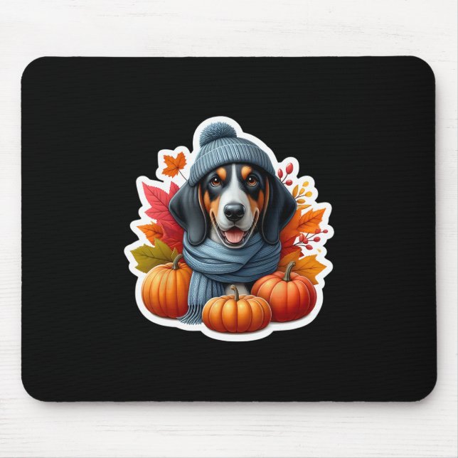 Mousepad Dono de Cachorro Coonhound Preto e Marrom Outono Q (Frente)