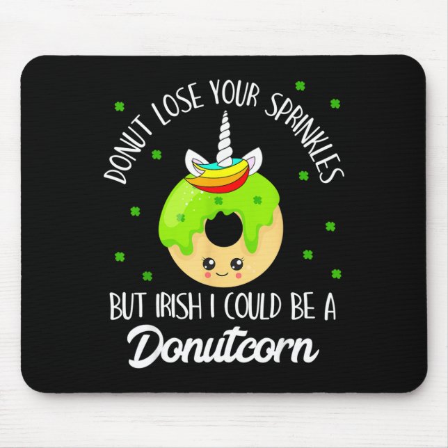 Mousepad Donutcorn Funny Cute Donut Unicorn Irish St Patric (Frente)