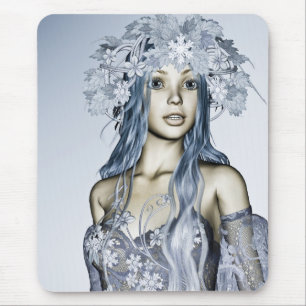 Mousepad Donzela de Neve Azul Retrato de Fantasia de Invern
