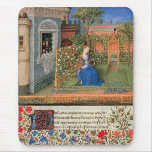 Mousepad donzela medieval no jardim de rosa