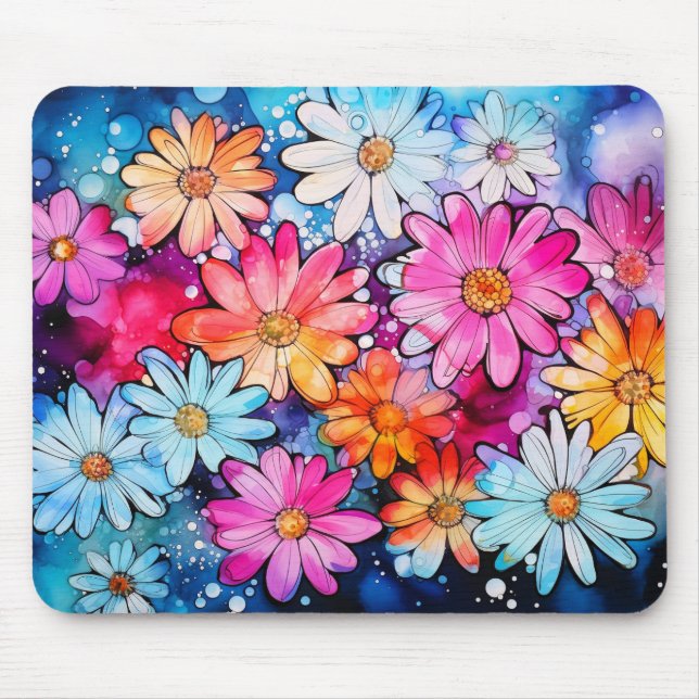 Mousepad Doodle de Flor Colorida Fofa (Frente)