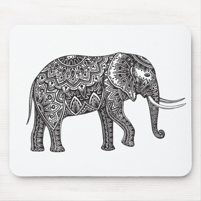 Mousepad Doodle estilizado do elefante da fantasia (Frente)