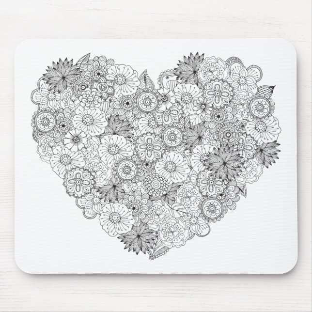 Mousepad Doodle floral do coração (Frente)