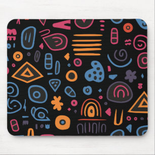 Mousepad Doodle Tribal Abstrato Neon Geométrico Preto