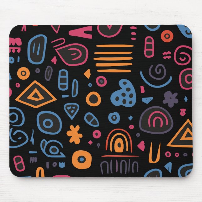 Mousepad Doodle Tribal Abstrato Neon Geométrico Preto (Frente)