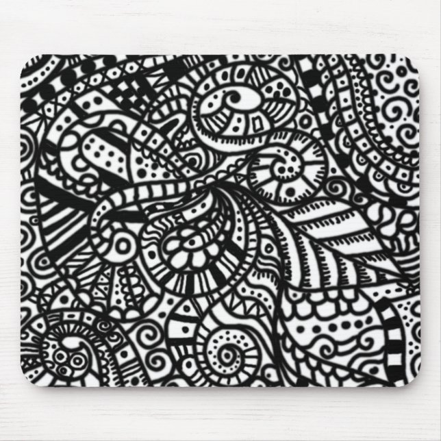 Mousepad Doodles pintados à mão preto e branco (Frente)