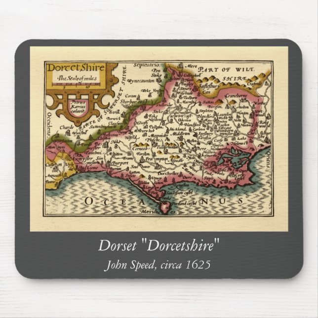 Mousepad Dorset Dorsetshire County England Antigo Mapa Hist (Frente)