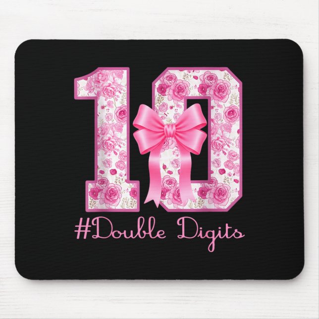 Mousepad Double Digits 10th Birthday Girl Nk Coquette Bow 1 (Frente)
