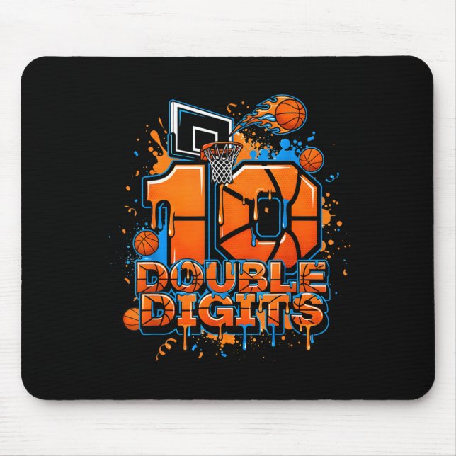 Mousepad Double Digits Birthday 10 Year Old Boy Basketball  (Frente)