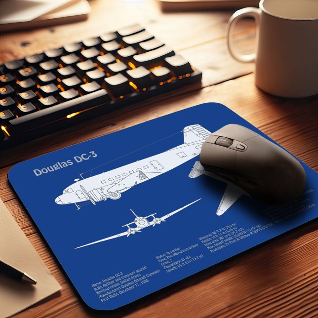 Mousepad Douglas DC-3 - Plano de desenho de projeto de aviã (Criador carregado)