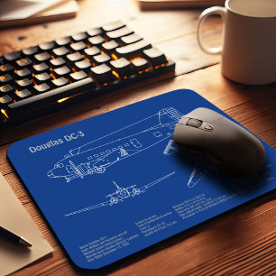 Mousepad Douglas DC-3 - Planos de desenho de avião para pro